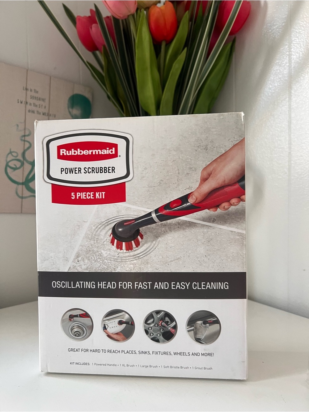 Rubbermaid Power Scrubber 5 Piece Kit Battery Operated Cleaning Brush Open Box